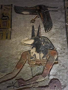 Reliefs and paintings in Tomb KV11, the tomb of ancient Egyptian Ramesses III, Valley of the Kings, UNESCO World Heritage Site, Thebes, Egypt, North Africa