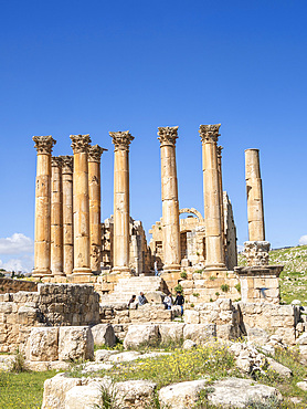 Columns in the ancient city of Jerash, believed to be founded in 331 BC by Alexander the Great, Jerash, Jordan, Middle East