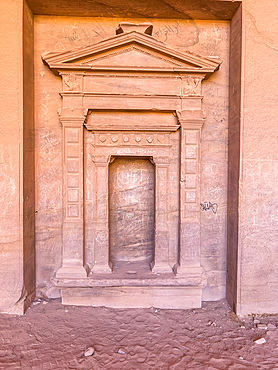 Carved doorway, Petra Archaeological Park, UNESCO World Heritage Site, one of the New Seven Wonders of the World, Petra, Jordan, Middle East