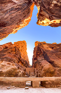 The Siq, entrance to Petra Archaeological Park, UNESCO World Heritage Site, one of the New Seven Wonders of the World, Petra, Jordan, Middle East