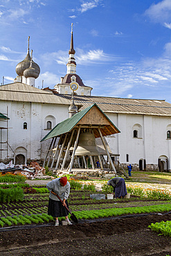 A view of the Russian Orthodox Solovetsky Monastery founded in 1436 by 2 monks on Bolshoy Island, Russia.