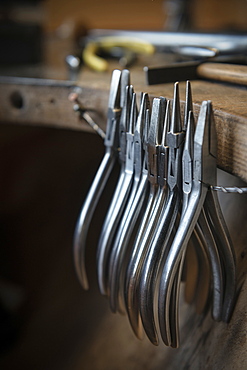 Tools in a Goldsmith's workshop, jewellery, handicraft, Ueberlingen, Lake Constance, Baden-Wuerttemberg, Germany