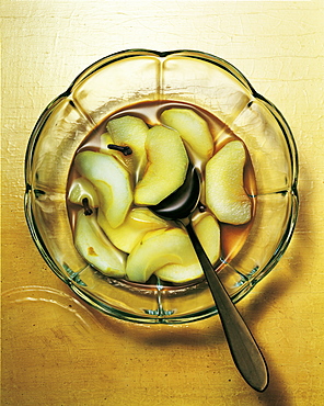 Stewed apples in a bowl with spoon, Fruit, Food