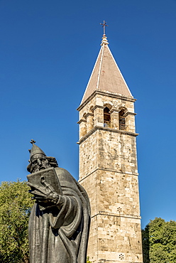 Statue of Gregory of Nin by Ivan Mestrovic in front of the Benedictine Monastery tower, Split, Croatia