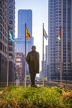 Statue of Benito Juarez in downtown Chicago, a gift of Mexico and part of the public art collection. Artist is Julian Martinez, Chicago, Illinois, United States of America