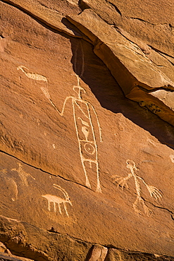 Ancestral puebloan petroglyphs, Upper Sand Island, Bears Ears National Monument, Utah, United States of America