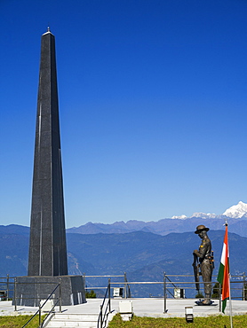 Darjeeling Toy Train stop and war memorial, The Darjeeling Himalayan Railway, Darjeeling, West Bengal, India