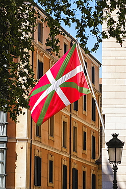 Headquarters and flag of the Basque Nationalist Party, Bilbao, Vizcaya, Pais Vasco, Spain