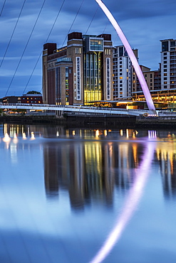 Gateshead Millennium Bridge and BALTIC Centre for Contemporary Art reflected in the River Tyne, Gateshead, Tyne and Wear, England