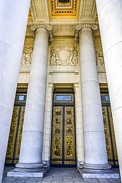 Ornate doorway, facade and columns on a building, Havana, Cuba