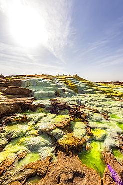 Acidic pools, mineral formations, salt deposits in the crater of Dallol Volcano, Danakil Depression, Afar Region, Ethiopia