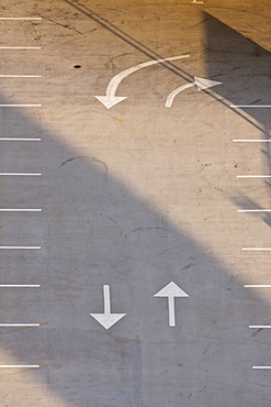 Arrow signs in a parking lot, South Station, Boston, Suffolk County, Massachusetts, USA