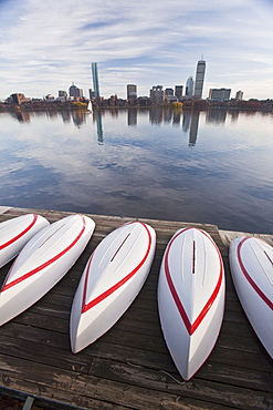 Boats at the MIT Boathouse, Back Bay, Charles River, Boston, Suffolk County, Massachusetts, USA