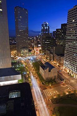 High angle view of a city at dusk, Boston, Massachusetts, USA