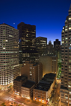 High angle view of a city at dusk, Boston, Massachusetts, USA