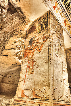 Relief on Square Pillar, Tomb of Ramses V & VI, KV9, Valley of the Kings, UNESCO World Heritage Site; Luxor, Egypt