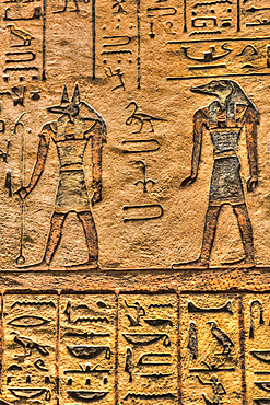 Gods Anubis (left) and Sobek (right), Tomb of Ramses III, KV #11, Valley of the Kings, UNESCO World Heritage Site; Luxor, Egypt