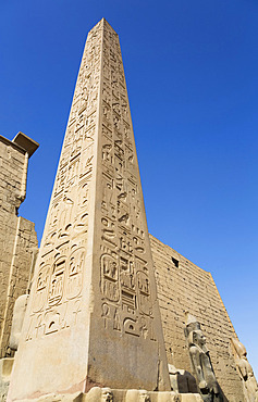 Obelisk, Colossi of Ramses II in Front of Pylon, Obelisk, Luxor Temple, UNESCO World Heritage Site; Luxor, Egypt