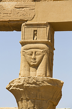 Goddess Hathor Columns, Vestibule of Nectanebo, Temple of Isis, UNESCO World Heritage Site; Philae Island, Aswan, Egypt