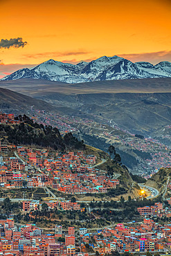 Andes mountains around La Paz at sunset; La Paz, Pedro Domingo Murillo, Boliva