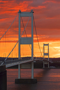 Severn Bridge at sunset; England