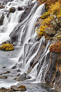 Hraunfosser Falls and the Hvita River, near Reykholt, west Iceland, Iceland