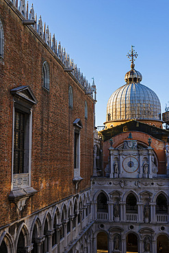 Courtyard of Doge's Palace and view of a dome of St. Mark's Bascilica in Venice, Venice, Italy