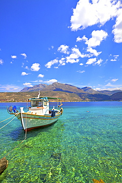 Fishing Boat, Limeni, Mani Peninsula, The Peloponnese, Greece, Europe