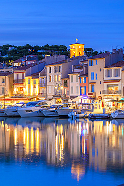 The Harbour at Cassis at dusk, Cassis, Bouches du Rhone, Provence-Alpes-Cote d'Azur, France, Western Europe