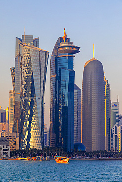 A Traditional Dhow against the West Bay Skyline, Doha, Qatar, Middle East