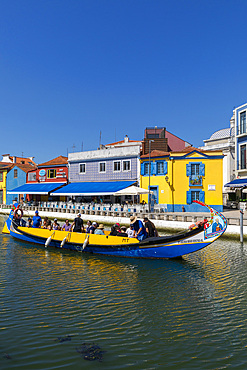 A Moliceiro with traditional architecture, Aveiro, Centro, Portugal, Europe