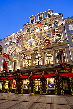 Cartier London New Bond Street Shop with Christmas Decorations at dusk, London, England, United Kingdom