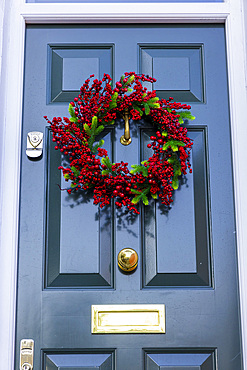 Christmas Wreath on Front Door, London, England, United Kingdom