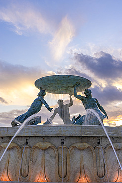 Triton's Fountain at Sunset, Floriana, Valletta, Malta, Southern Europe