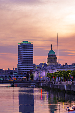 The Treasury Dock and Dublin Spire at Dusk, Dublin, Republic of Ireland, Europe