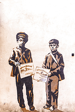 Mural Illustrations of Jewish People in the Jewish Quarter, Vilnius, Lithuania, Northern Europe