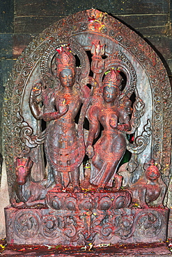 Statue of temple deity, Uma Maheshwar Temple, Kirtipur, Nepal, Asia