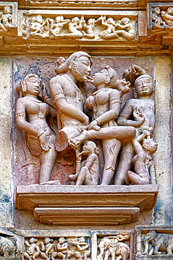 Sculptures on the walls of Lakshmana Temple, Khajuraho Group of Monuments, UNESCO World Heritage Site, Madhya Pradesh state, India, Asia