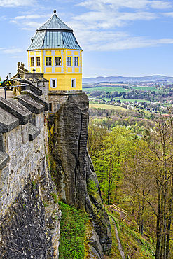 Konigstein fortress on top of the Elbe sandstone mountains, Friedrich castle observation tower, Konigstein, Saxony, Germany, Europe