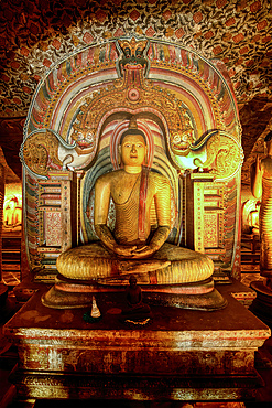 Buddha statues and murals in Dambulla Cave Temple, Dambulla, Sri Lanka