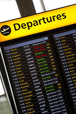 Departures Sign in London Heathrow Airport, London, England, United Kingdom, Europe