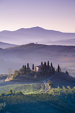 Iconic Tuscan Farmhouse, Val d' Orcia, UNESCO World Heritage Site, Tuscany, Italy, Europe