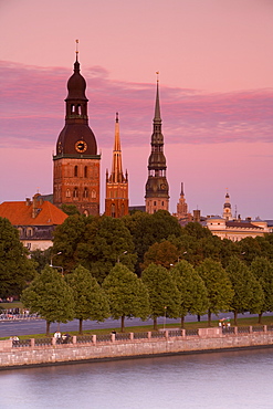 Dom Cathedral, St. Peter's Church, St. Savior's Anglican Church, The Academy of Sciences Building and the Town Hall, Riga, Latvia,Europe