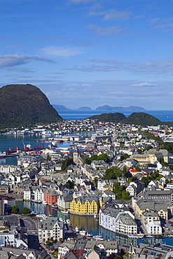 Elevated view over Alesund, Sunnmore, More og Romsdal, Norway, Scandinavia, Europe