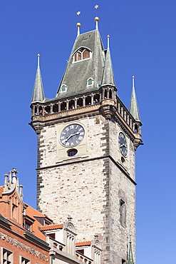 Tower of the Old Town Hall, Old Town Square (Staromestske namesti), Prague, Bohemia, Czech Republic, Europe