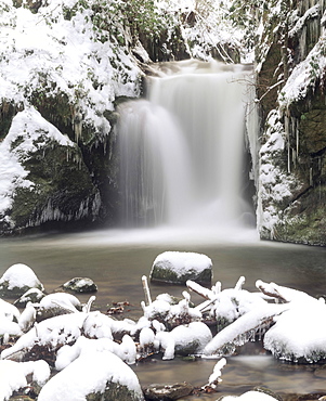 Waterfall Geroldsau in Winter, near Baden Baden, Black Forest, Baden Wurttemberg, Germany, Europe