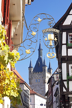 Old town with Blauer Turm Tower, Bad Wimpfen, Neckartal Valley, Baden Wurttemberg, Germany, Europe