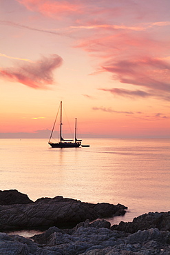 Sunset at the coast near Centuri Port, Corsica, France, Mediterranean, Europe