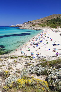 Beach and bay of Cala Mesquita, Capdepera, Majorca (Mallorca), Balearic Islands (Islas Baleares), Spain, Mediterranean, Europe