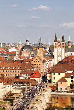 Old Bridge over the Main River, Augustinerkirche church, Neumuenster collegiate church, Grafeneckart Tower, townhall, Cathedral of St. Kilian, Wurzburg, Franconia, Bavaria, Germany, Europe